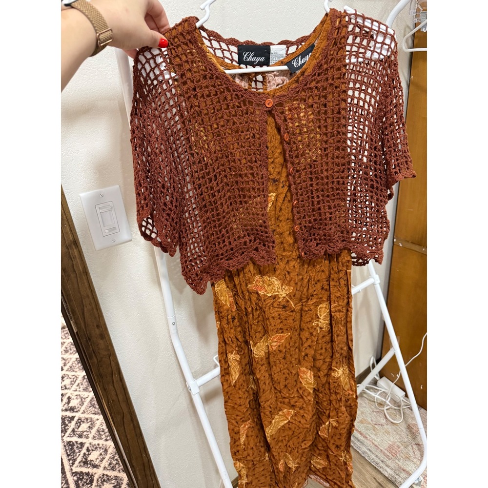 Grandmacore Vintage Cottagecore Fall 2pc Dress Shrug Brown 6 Chaya